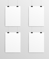 Hanging on wall paper sheets or pictures realistic vector illustration isolated.