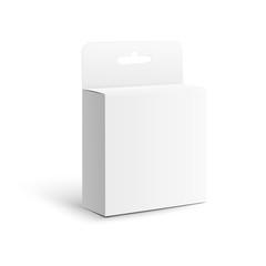 White box container with hang tab realistic vector mockup illustration isolated.