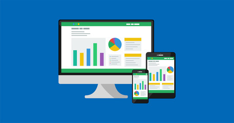 グラフが表示されたデスクトップパソコン・タブレット・スマートフォンのレスポンシブなアイキャッチ