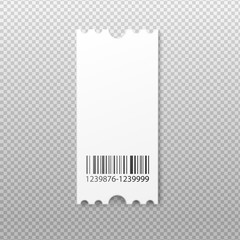Blank cardboard ticket with barcode, realistic vector illustration isolated.
