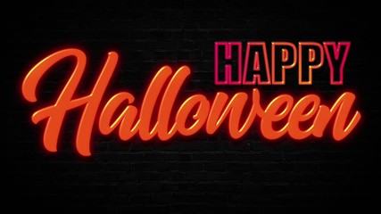 Happy Halloween neon text flashing motion graphic, 4k, loop animation - Powered by Adobe