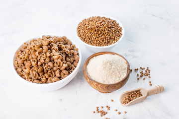 gluten-free buckwheat products on a light background