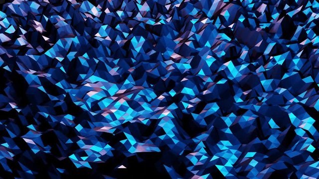 stylish dark abstract low poly background in 4k. Abstract waves move on glossy metallic surface in loop. Smooth soft seamless animation. Simple minimalistic geometric bg. Blue color
