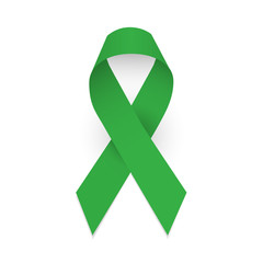 Green awareness ribbon. Symbol of celebral palsy and Mental health. Isolated vector illustration on white background