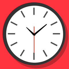 Clock icon in flat style, timer on color background. Vector design element.