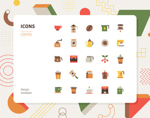 Cafe color icon set design template. flat design style minimal vector illustration.