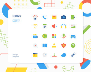 Mobile app color icon set design template. flat design style minimal vector illustration.