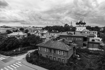Small russian townscape  with small vintage cottages. Vologda