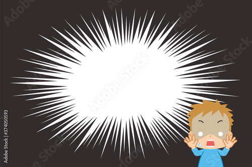 Fototapete ビックリして大きな衝撃を受けて青ざめている小さな男の子とフラッシュの漫画風背景 ぽこたぽこ Fototapete ビックリして大きな衝撃を受けて青ざめている小さな男の子とフラッシュの漫画風背景 ぽこたぽこ