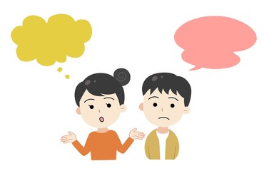 若い夫婦　疑問　悩み　吹き出し