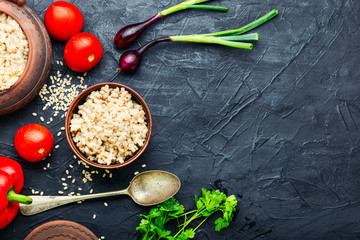 Boiled pearl barley on plate
