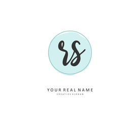 R S RS Initial letter handwriting and signature logo. A concept handwriting initial logo with template element.