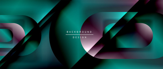 Vector geometric abstract background with lines and modern forms. Fluid gradient with abstract round shapes and shadow and light effects