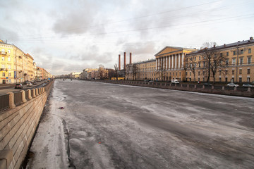 Ice drift fontanka river