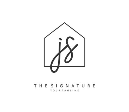 J S JS Initial letter handwriting and signature logo. A concept handwriting initial logo with template element.
