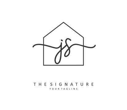 J S JS Initial letter handwriting and signature logo. A concept handwriting initial logo with template element.