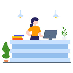 
A desk for customer services, reception desk in flat style 
