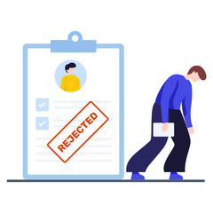 
Flat design of rejected stamp on profile, rejected cv 
