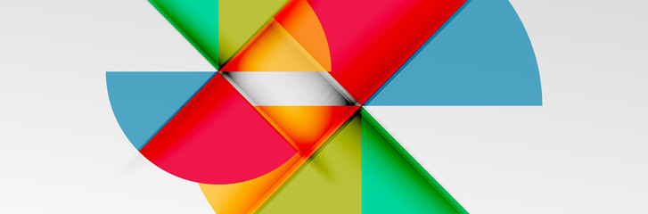 Bright color circles, abstract round shapes and triangles composition with shadow effects. Vector modern geometric design template