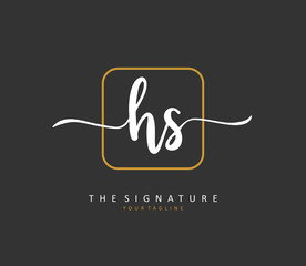 H S HS Initial letter handwriting and signature logo. A concept handwriting initial logo with template element.