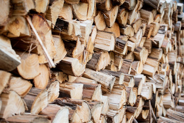 side on of stacked pile of fire wood ready for Australian winter