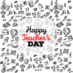 Set of Hand draw Teacher's day Doodle backgrounds. Objects from a Teacher's life.