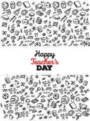 Set of Hand draw Teacher's day Doodle backgrounds. Objects from a Teacher's life.