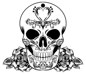 The vintage flower on day of  the dead skull