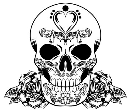 The vintage flower on day of  the dead skull