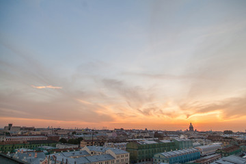 Sunset  rooftop cityscape  of Saint Petersburg