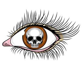 The realistic human eye with day of the dead skull