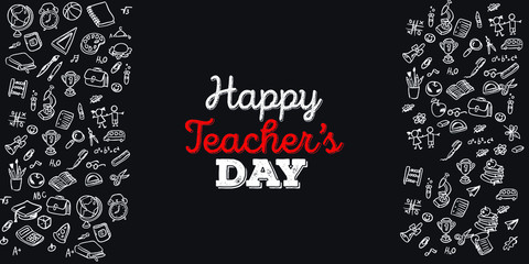 Set of Hand draw Teacher's day Doodle backgrounds. Objects from a Teacher's life.