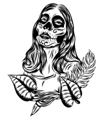 A day of the dead girl face art with vintage face art