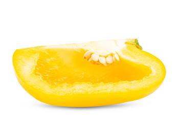 Sliced yellow bell pepper isolated over white background