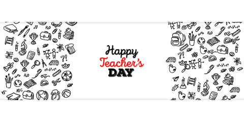 Set of Hand draw Teacher's day Doodle backgrounds. Objects from a Teacher's life.