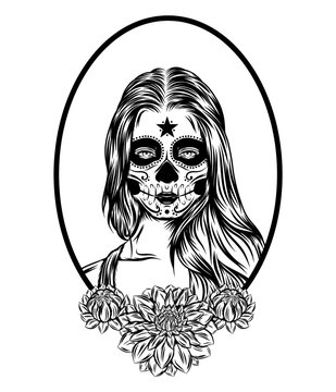 A day of the dead women face art with the long hair