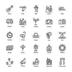 Holidays and Camping Line Icons 