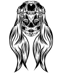 A day of the dead girl with the head animal skull