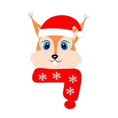 cute christmas animal in santa hat cartoon, character vector illustration