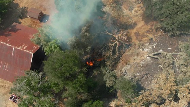 Napa, California, USA. 22 August 2020. Aerial ranch on fire in the LNU Lightning Complex Fire that ravaged the Napa, Sonoma, Lake and Solano counties.