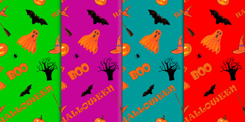 set of four halloween patterns