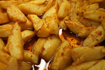 Close up sliced potato wedges