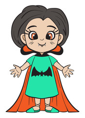 Little girl in vampire costume, colorful clipart illustrations