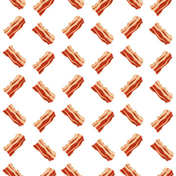 Bacon. Seamless background image of bacon slices on a white background. Vector, cartoon illustration.