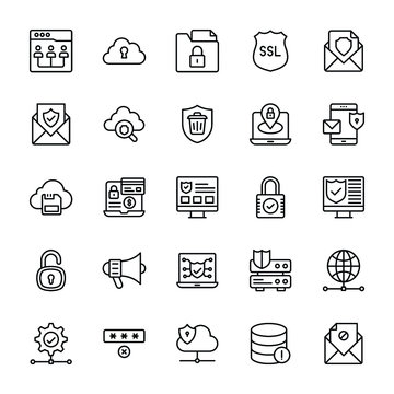 Online Security Line Vectors Set 