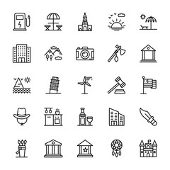 USA Landmarks Line Vector Icons 