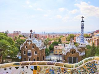 The monumental zone of Park Guell in Barcelona, Spain