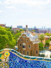 The monumental zone of Park Guell in Barcelona, Spain