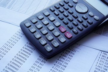 accountant data spreadsheet with calculator. business accounter analysis economic work concepts.