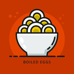Boiled Eggs and Bowl Symbol Logo Illustration. Eggs Food Breakfast Icon Vector for Sticker and Mascot
